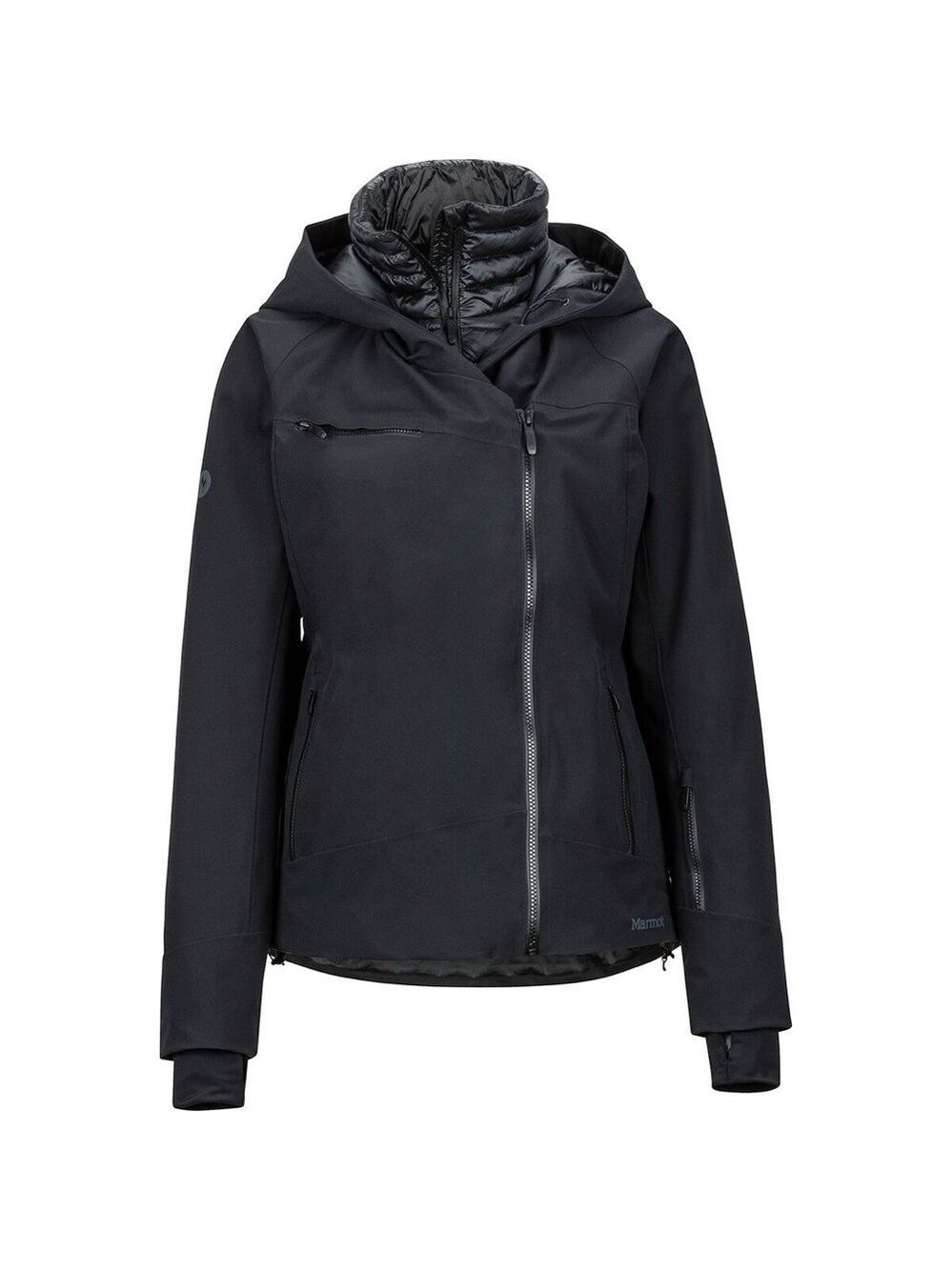 Marmot Women’s Moritz Hooded Insulated Ski Jacket Black Double Zipper S